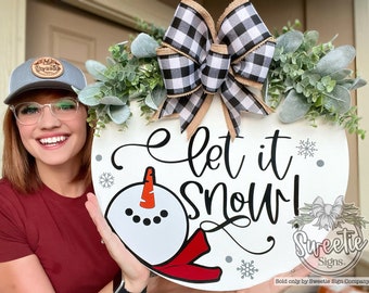 Winter Front Door Decor | Let It Snow | Snowman Front Door Wreath | Winter Wreath | Winter Door Wreath | Winter Door Sign