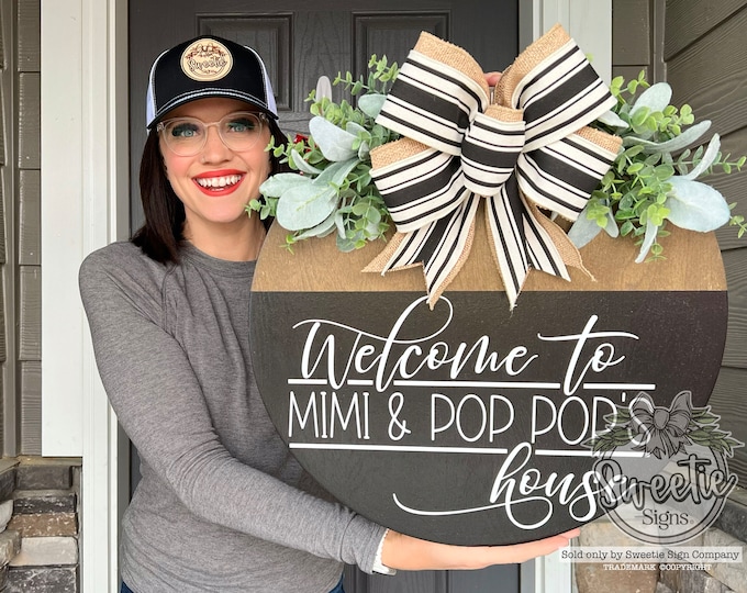 Front Door Decor | Grandparents Sign | Welcome To Grandma And Grandpa's House | Front Door Sign | Grandparents Wreath | Grandparents Gift