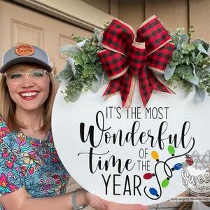 Christmas Front Door Decor | It's The Most Wonderful Time Of The Year | Christmas Wreath | Christmas Decor | Door Hanger | Door Wreath