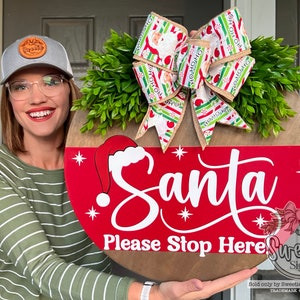 Christmas Front Door Decor | Santa Please Stop Here | Christmas Wreath | Christmas Decor | Christmas Sign | Christmas Door Wreath