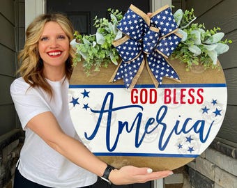 Fourth of July Front Door Decor | Fourth of July Wreath | God Bless America | Fourth of July Door Hanger | Fourth of July Door Wreath