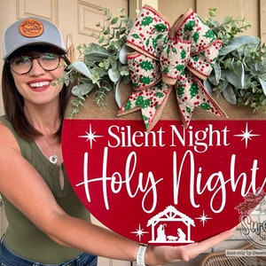 Christmas Front Door Decor | Silent Night Holy Night | Christmas Wreath | Christmas Decor | Christmas Door Hanger | Christmas Door Sign