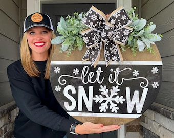 Winter Front Door Decor | Let It Snow | Snowflake Front Door Wreath | Winter Wreath | Winter Door Wreath | Winter Sign