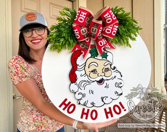 Christmas Front Door Decor | Santa Door Hanger | Ho Ho Ho | Christmas Wreath | Christmas Decor | Christmas Door Hanger | Christmas Door Sign