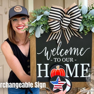 Front Door Decor | Interchangeable Sign | Interchangeable Holidays | Interchangeable Welcome Sign | Year Round Wreath | Door Sign