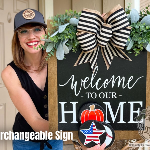 Front Door Decor | Interchangeable Sign | Interchangeable Holidays | Interchangeable Welcome Sign | Year Round Wreath | Door Sign