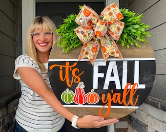 Fall Front Door Decor | It's Fall Y'all | Fall Wreath | Fall Decor | Fall Sign | Fall Door Wreath | Fall Door Hanger | Fall Door Wreath