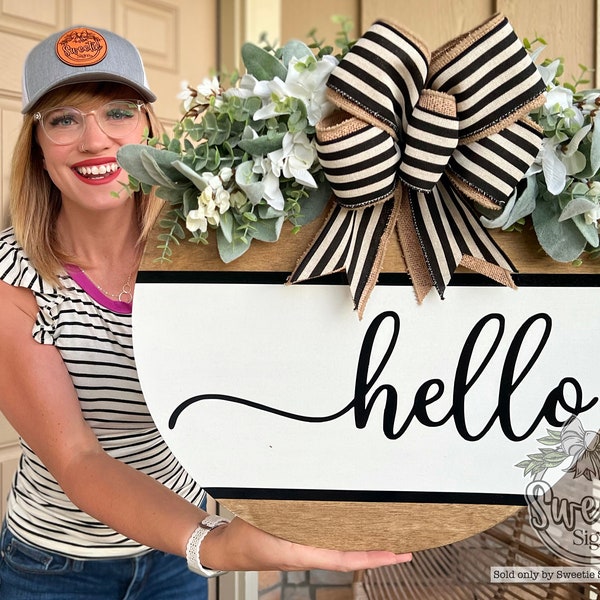 Front Door Decor | Front Door Wreath | Hello Sign | Year Round Wreath | Front Door Sign | Front Door Hanger | Housewarming Gift | Home Decor