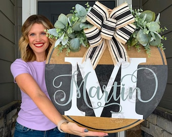 Front Door Decor | Last Name/Family | Year Round Wreath | Front Door Hanger | Front Door Wreath | Personalized | Front Door Sign