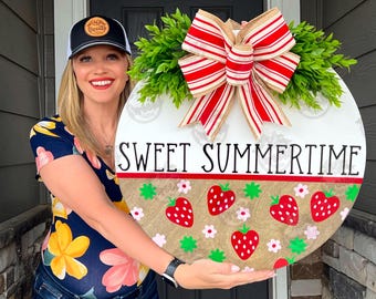 Summer Front Door Decor | Sweet Summertime Wreath | Summer Wreath | Strawberries | Summer Sign | Front Door Wreath | Summer Door Hanger