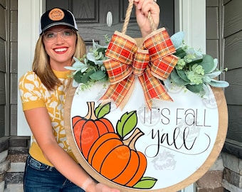 Fall Front Door Decor | It's Fall Y'all | Fall Door Hanger | Fall Welcome Sign | Fall Door Hanger | Fall Door Wreath | Fall Door Sign