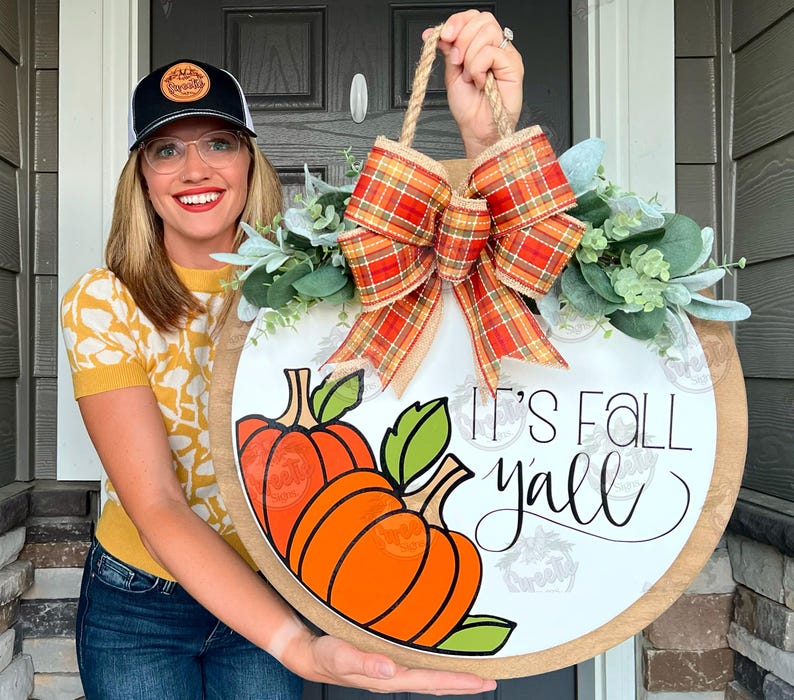 Fall Front Door Decor | It's Fall Y'all | Fall Door Hanger | Fall Welcome Sign | Fall Door Hanger | Fall Door Wreath | Fall Door Sign image 1
