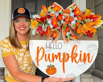 Fall Front Door Decor | Fall Door Hanger | Hello Pumpkin | Fall Decor | Fall Wreath | Fall Door Hanger | Fall Door Wreath | Fall Sign
