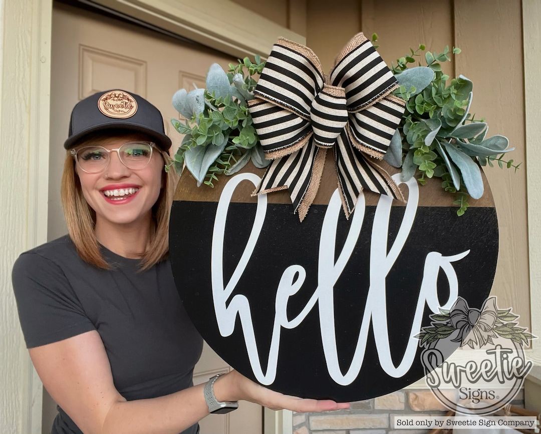 Front Door Decor Hello Hello Door Hanger Wreath Year Round Wreath Front