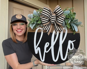 Front Door Decor | Hello | Hello Door Hanger | Wreath | Year Round Wreath |  Front Door Wreath | Housewarming Gift | Sweetie Sign Company