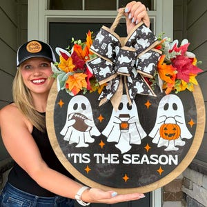 Halloween Front Door Decor | Halloween Wreath | 'Tis The Season | Ghost | Halloween Decor | Halloween Door Hanger | Halloween Wreath | Ghost