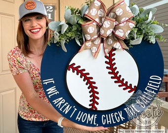 Front Door Decor | Welcome Sign | Baseball | Summer Wreath | Baseball Decor | Baseball Gift | Baseball Door Hanger | Baseball Door Sign