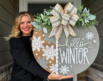 Winter Front Door Decor | Hello Winter | Snowflake | Winter Door Hanger | Winter Wreath | Winter Door Wreath | Winter Decor | Winter