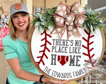 Front Door Decor | There's No Place Like Home | Baseball Sign | Baseball Decor | Baseball Gift | Baseball Door Hanger | Baseball Door Sign