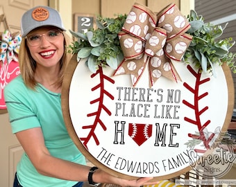 Front Door Decor | There's No Place Like Home | Baseball Sign | Baseball Decor | Baseball Gift | Baseball Door Hanger | Baseball Door Sign