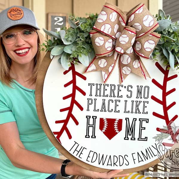 Front Door Decor | There's No Place Like Home | Baseball Sign | Baseball Decor | Baseball Gift | Baseball Door Hanger | Baseball Door Sign