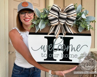 Front Door Decor | Welcome To Our Home | Year Round Wreath | Front Door Hanger | Personalized Door Wreath | Housewarming Gift | Home Decor