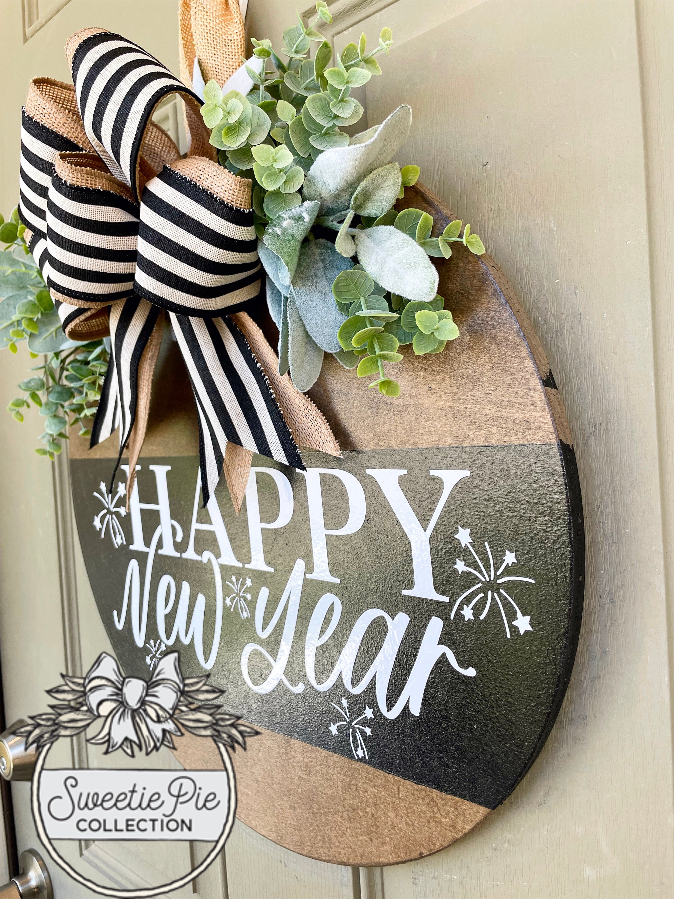 Front Door Decor Happy New Year New Year Wreath Door Etsy