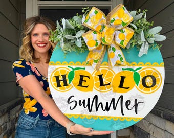 Summer Front Door Decor | Hello Summer | Summer Wreath | Lemon | Summer Front Door Wreath | Summer Door Hanger | Summer Door Wreath