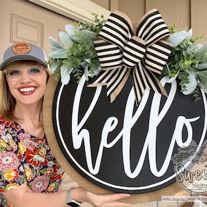 Front Door Decor | Front Door Wreath | Hello | Front Door Sign | Front Door Hanger | Year Round Wreath | Home Decor