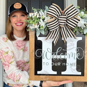 Front Door Decor | Welcome Sign | Last Name | Personalized |  Front Door Sign | Front Door Hanger | Year Round Wreath | Front Door Wreath