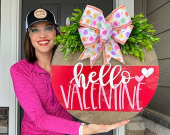 Valentines Front Door Decor | Hello Valentine | Valentines Wreath | Valentines Door Hanger | Valentine's Door Wreath | Valentines Hanger