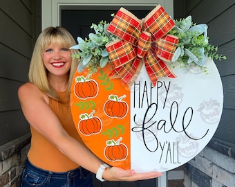 Fall Front Door Decor | Happy Fall Y'all | Fall Wreath | Fall Decor | Fall Sign | Fall Door Wreath | Fall Door Hanger | Fall Door Wreath