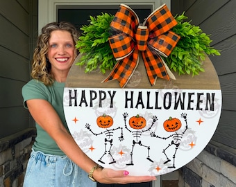 Halloween Front Door Decor | Halloween Wreath | Happy Halloween | Halloween Decor | Halloween Door Hanger | Door Wreath | Skeletons