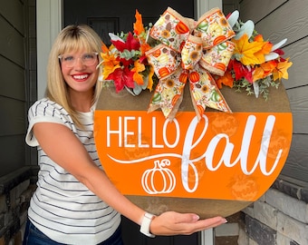 Fall Front Door Decor | Hello Fall | Fall Wreath | Fall Decor | Fall Door Sign | Fall Front Door Wreath | Fall Door Hanger | Fall Porch Sign