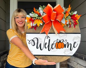 Fall Front Door Decor | Fall Door Hanger | Fall Welcome Sign | Pumpkin Door Hanger | Fall Door Wreath | Fall Porch Decor