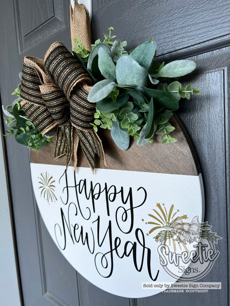 New Year Front Door Decor Happy New Year Sign Fireworks New Year Front Door Sign New Year Door Hanger New Year Hanger image 8