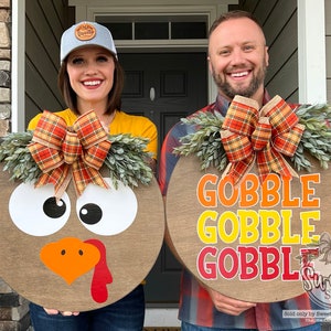 Thanksgiving Front Door Decor | Gobble Gobble Gobble | Turkey Face | Double Door Fall Signs | Double Door Wreath | Double Front Door Wreath