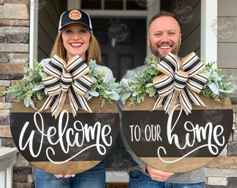 Double Door Front Door Decor | Welcome To Our Home | Double Door Signs | Double Door Wreaths | Double Door Decor | Double Door Hanger