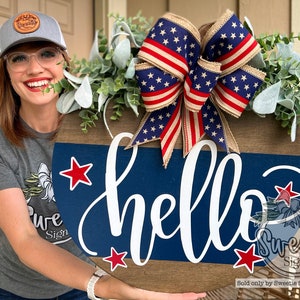 Fourth of July Front Door Decor | Hello Sign | Front Door Wreath | Happy 4th Of July | Fourth of July Decor | Fourth Of July Wreath