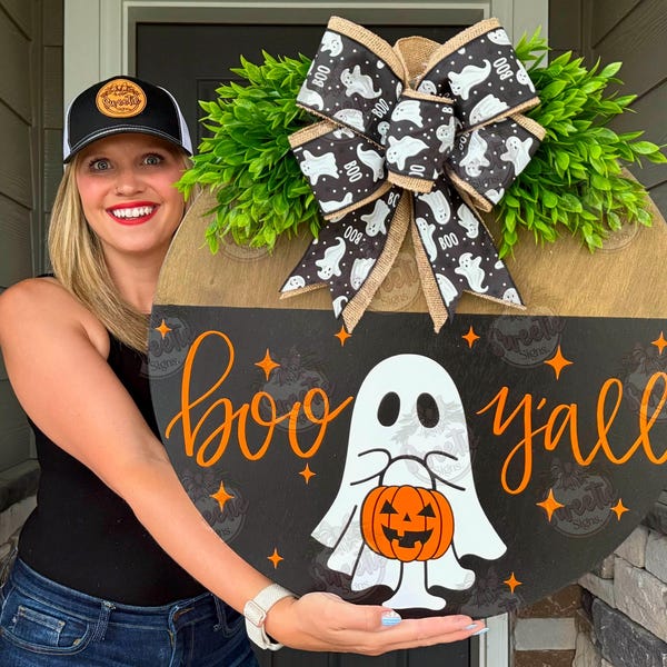 Halloween Front Door Decor | Halloween Wreath | Boo Y'all | Ghost | Halloween Decor | Halloween Door Hanger | Halloween Wreath | Ghost