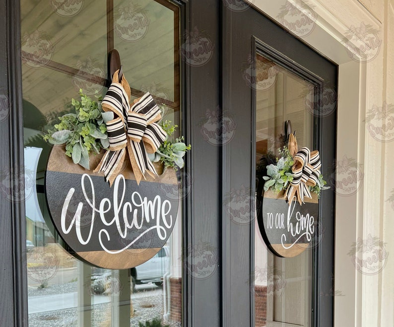 Double Door Front Door Decor Welcome To Our Home Double Door Signs Double Door Wreaths Double Door Decor Double Door Hanger image 8