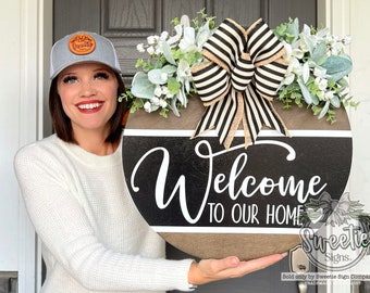 Front Door Decor | Front Door Wreath | Welcome To Our Home | Front Door Sign | Front Door Hanger | Year Round Wreath | Home Decor