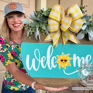Summer Front Door Decor | Welcome Sign | Sun | Summer Door Hanger | Summer Wreath | Summer Door Wreath | Summer Porch Decor | Summer Sign