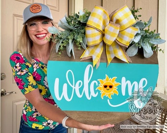 Summer Front Door Decor | Welcome Sign | Sun | Summer Door Hanger | Summer Wreath | Summer Door Wreath | Summer Porch Decor | Summer Sign