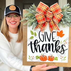 Fall Front Door Decor | Give Thanks | Fall Wreath | Fall Decor | Fall Door Sign | Fall Front Door Wreath | Fall Door Hanger | Thanksgiving
