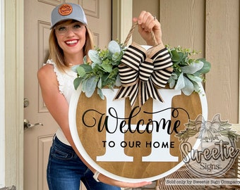Front Door Sign | Front Door Wreath | Personalized | Last Name | Welcome To Our Home | Front Door Sign | Front Door Hanger | Year Round Sign