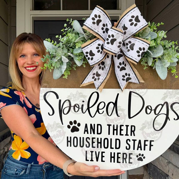 Dog Front Door Decor | Dog Welcome Sign | Year Round Wreath | Dog | Dog Door Hanger | Dog Door Wreath | Funny Dog Sign | Dog Door Sign