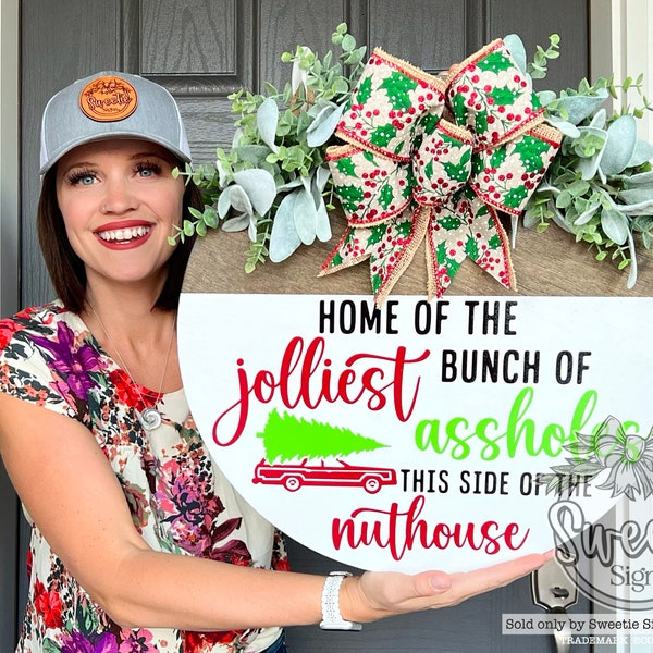 Christmas Front Door Decor | Jolliest Bunch of Assholes | Christmas Wreath | Christmas Decor | Christmas Door Hanger | Christmas Door Sign