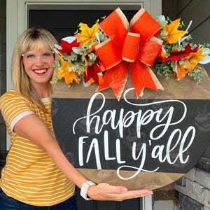 Fall Front Door Decor | Happy Fall Y&#39;all | Fall Door Hanger | Fall Wreath | Fall Front Door Wreath | Fall Sign | Fall Welcome Sign