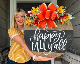 Fall Front Door Decor | Happy Fall Y&#39;all | Fall Door Hanger | Fall Wreath | Fall Front Door Wreath | Fall Sign | Fall Welcome Sign